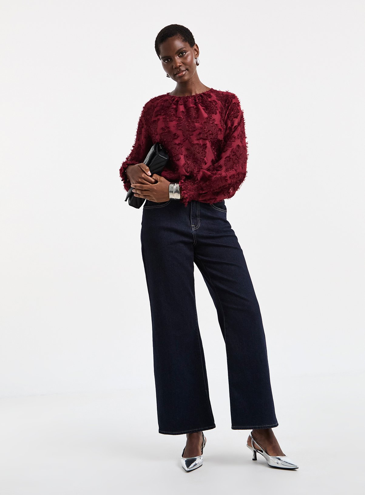 JD WILLIAMS Burgundy Textured Raglan Blouse 16 - Image 2 thumbnail